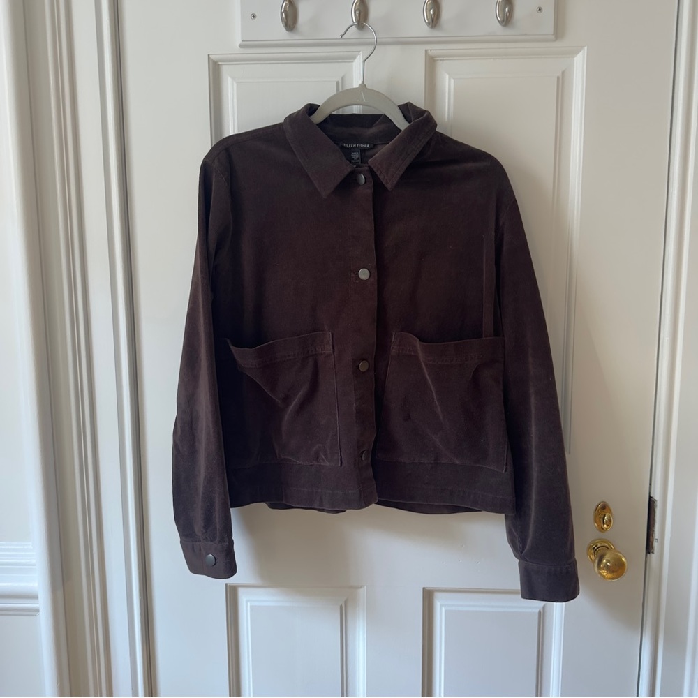 Eileen Fisher Classic Collar Velveteen Jacket in Brown (size S)